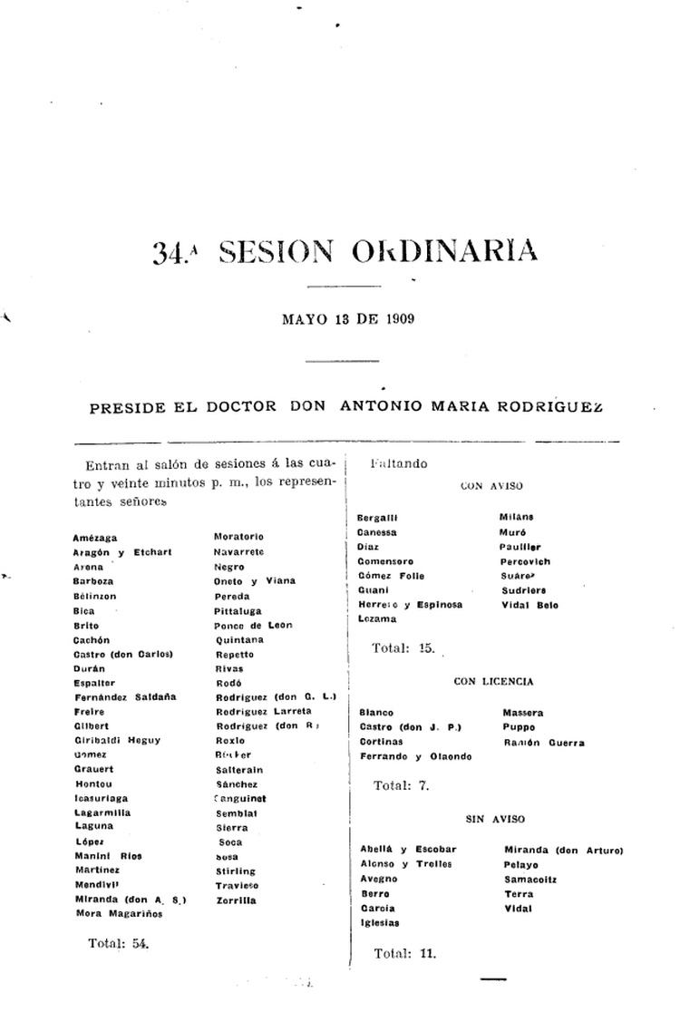 DIARIO DE SESIONES DE LA CAMARA DE REPRESENTANTES del 13/05/1909